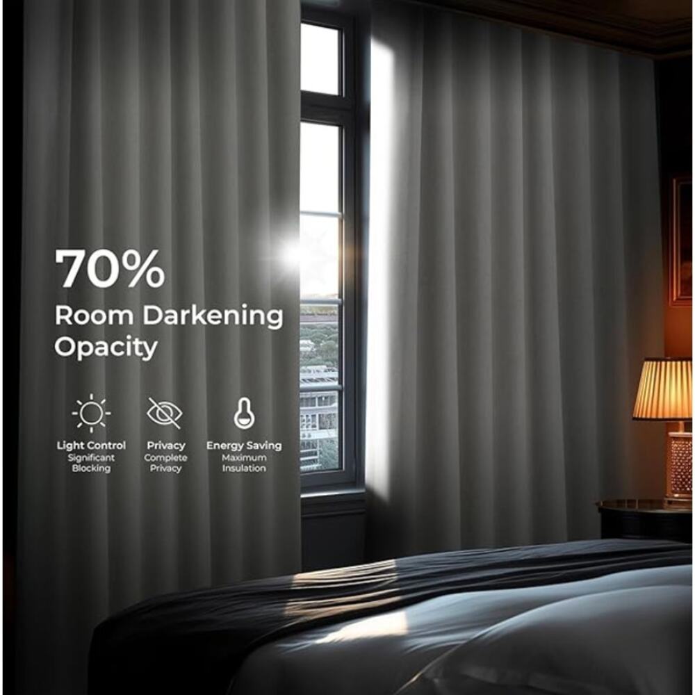 Faux Linen Curtains for Living Room, Room Darkening Curtains (1 Panel)- Taupe - Picture 4 of 6